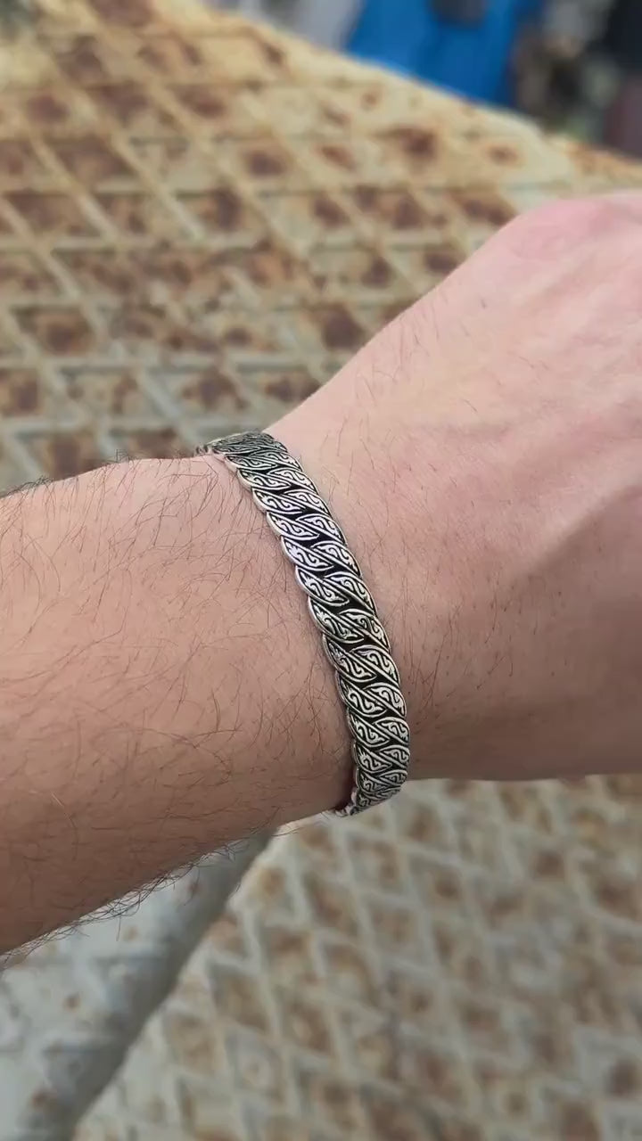 Handmade Men's Silver Bracelet, Men Engraved Cuff Bracelet, Adjustable Cuff Men Bangle, Handmade Cuff Bracelet, Anniversary Gift, Men Gift