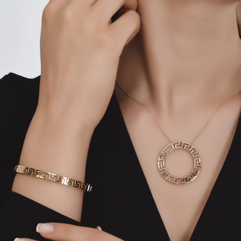 14k Solid Gold Greek Key Bangle, Greka Motif Bangle, Meander Bangle, Christmas Gift for Her, Greek Key Jewelry For Women, Gift for Mom